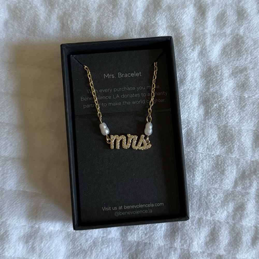 Mrs. Bracelet with Pave Stones - 14k Gold Dipped